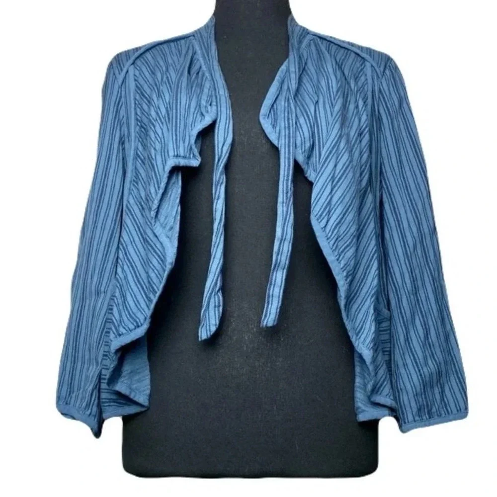 Cabi Pinstripe Tie-Neck Draped Cardigan Boho Fairycore Cotton Blue Jacket Size M - Picture 4 of 6